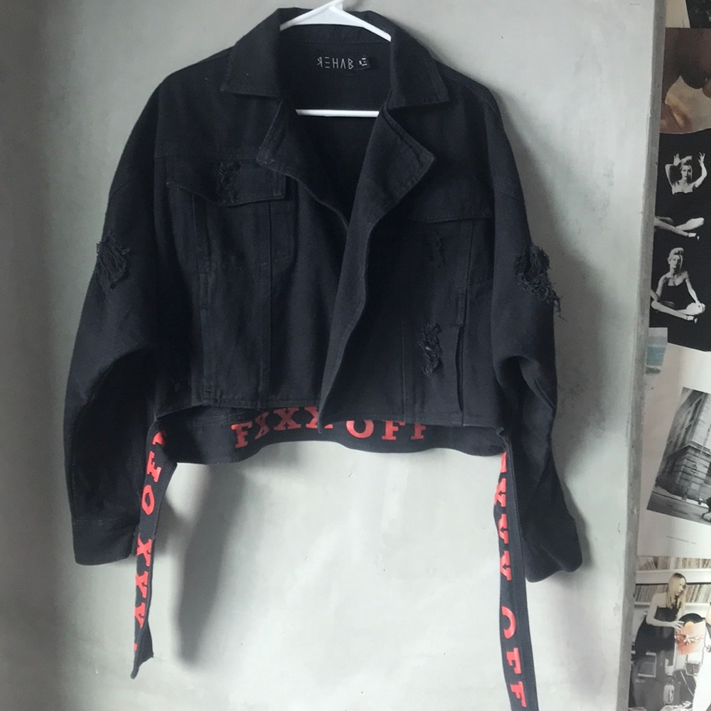 REHAB cropped distressed black denim jacket